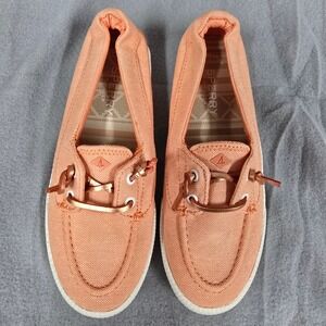 Sperry Top-Sider Crest Vibe Coral Canvas Boat Shoes Slip On Sneakers Womens